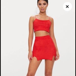 Red Faux suede skirt